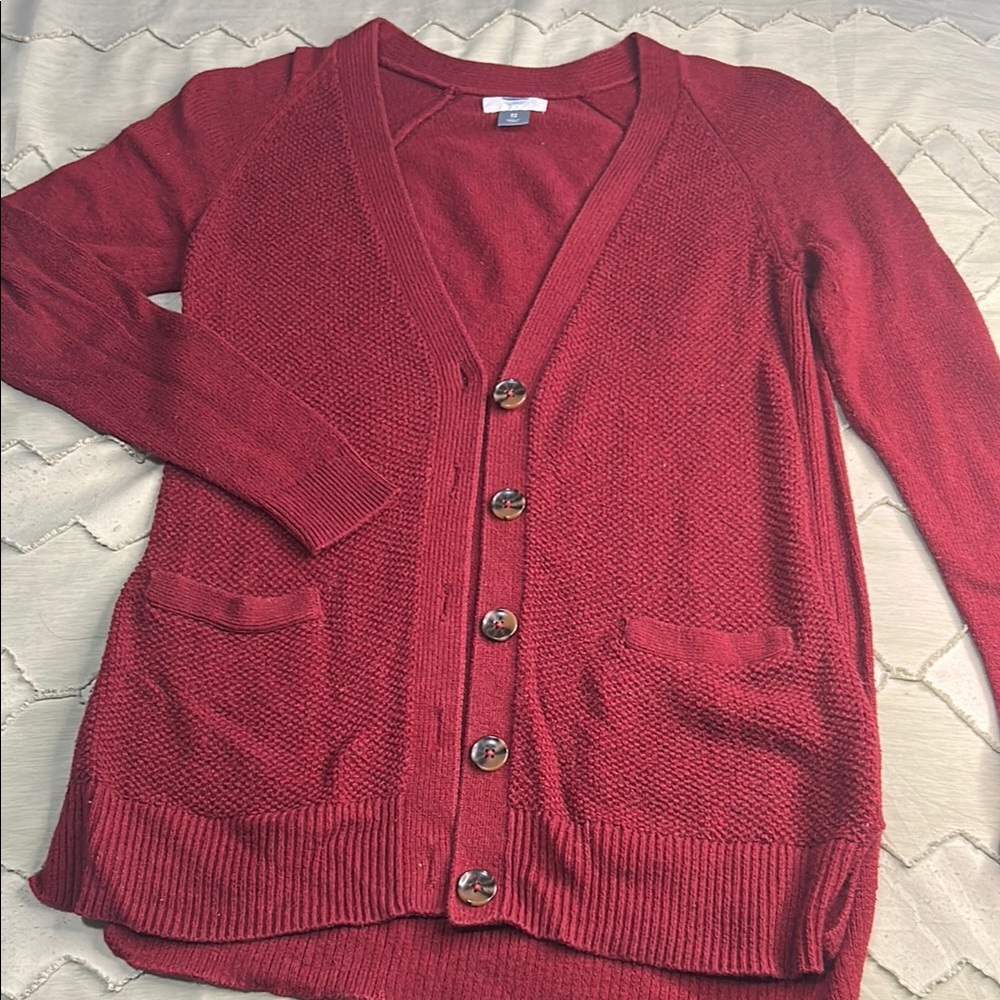 Old Navy Red Ribbed Knit Cardigan Sweater